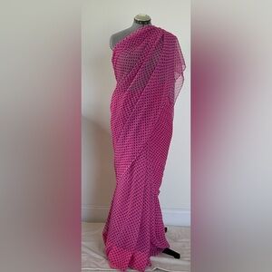 Vintage lavender pink polka dot American chiffon georgette saree